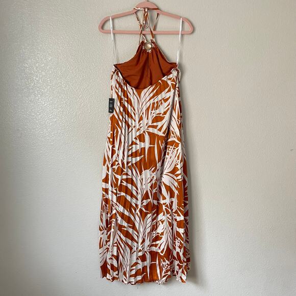Lulus‎ Dress Womens Small Orange Cream Kalena Maxi Halter Pleated Palm Tree Boho - Picture 10 of 15